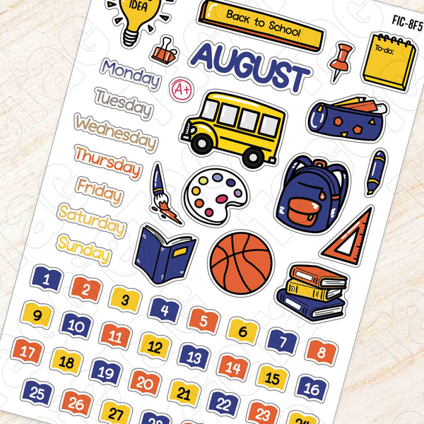 August Back-to-School Theme Planner Stickers