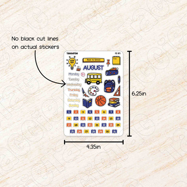 August Back-to-School Theme Planner Stickers no cut lines on actual stickers