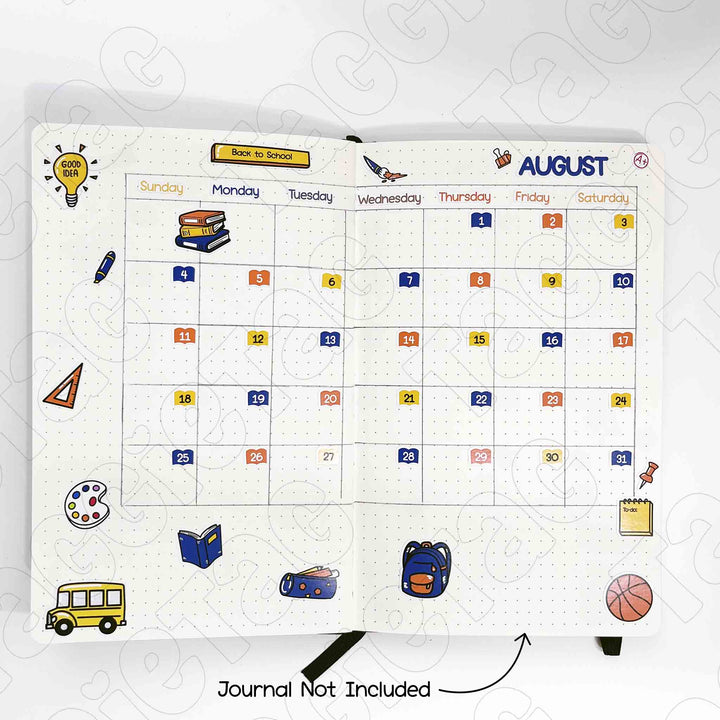 August Back-to-School Theme Planner Stickers fit most journals, journal not included