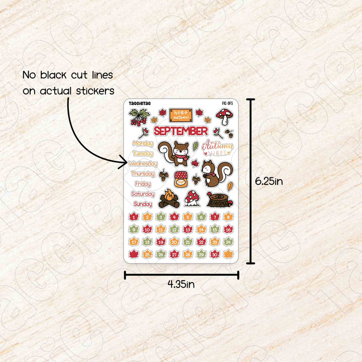 September Fall Sticker September Autumn Theme Planner Stickers | Planner Stickers Monthly Kit ...