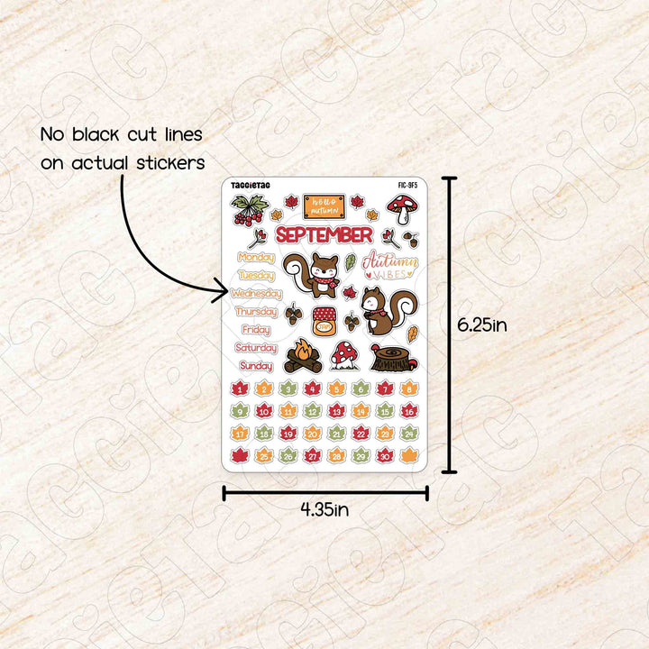 September Autumn Theme Planner Stickers no cut lines on actual stickers