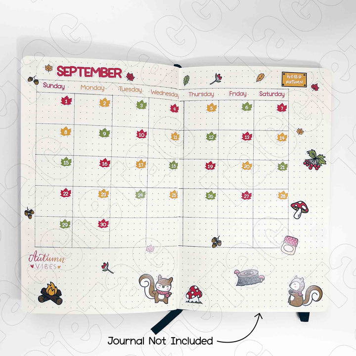 September Autumn Theme Planner Stickers fit most journals, journal no included