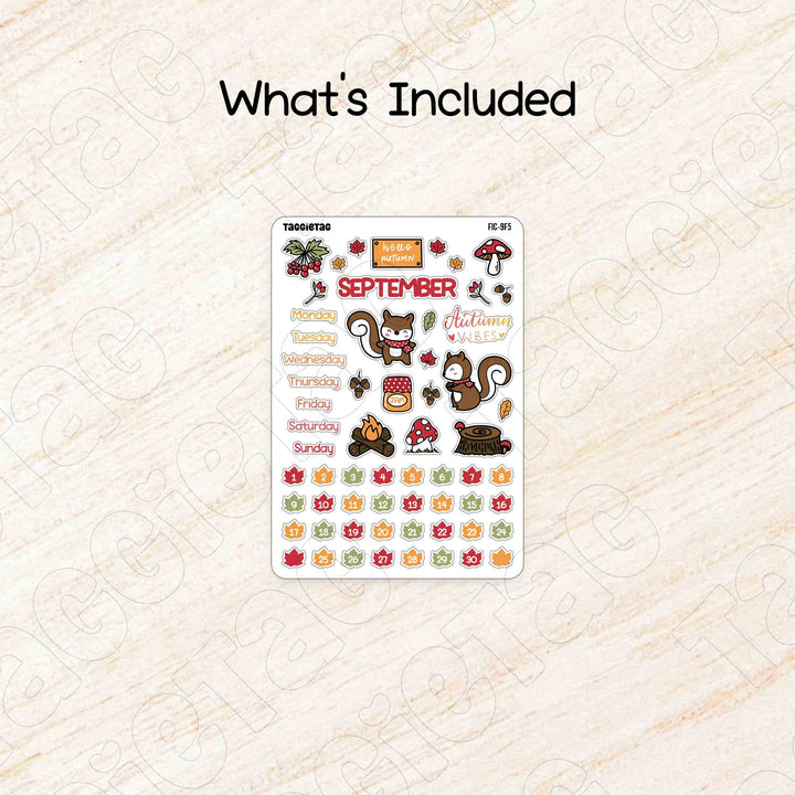 Includes a sheet of September Autumn Theme Planner Stickers