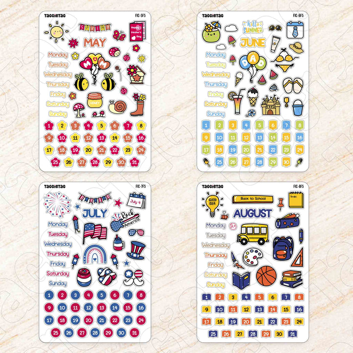 Set #2 January to December Planner Stickers Bundle from May to August