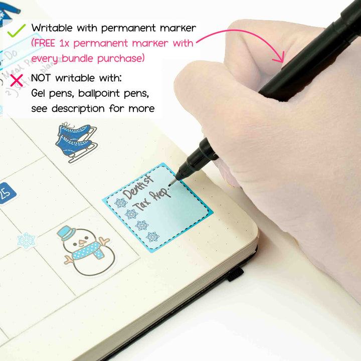 Writable with permanent marker only, not writable with gel pens, ballpoint pens, see description for more. Free 1 permanent marker with every bundle purchase