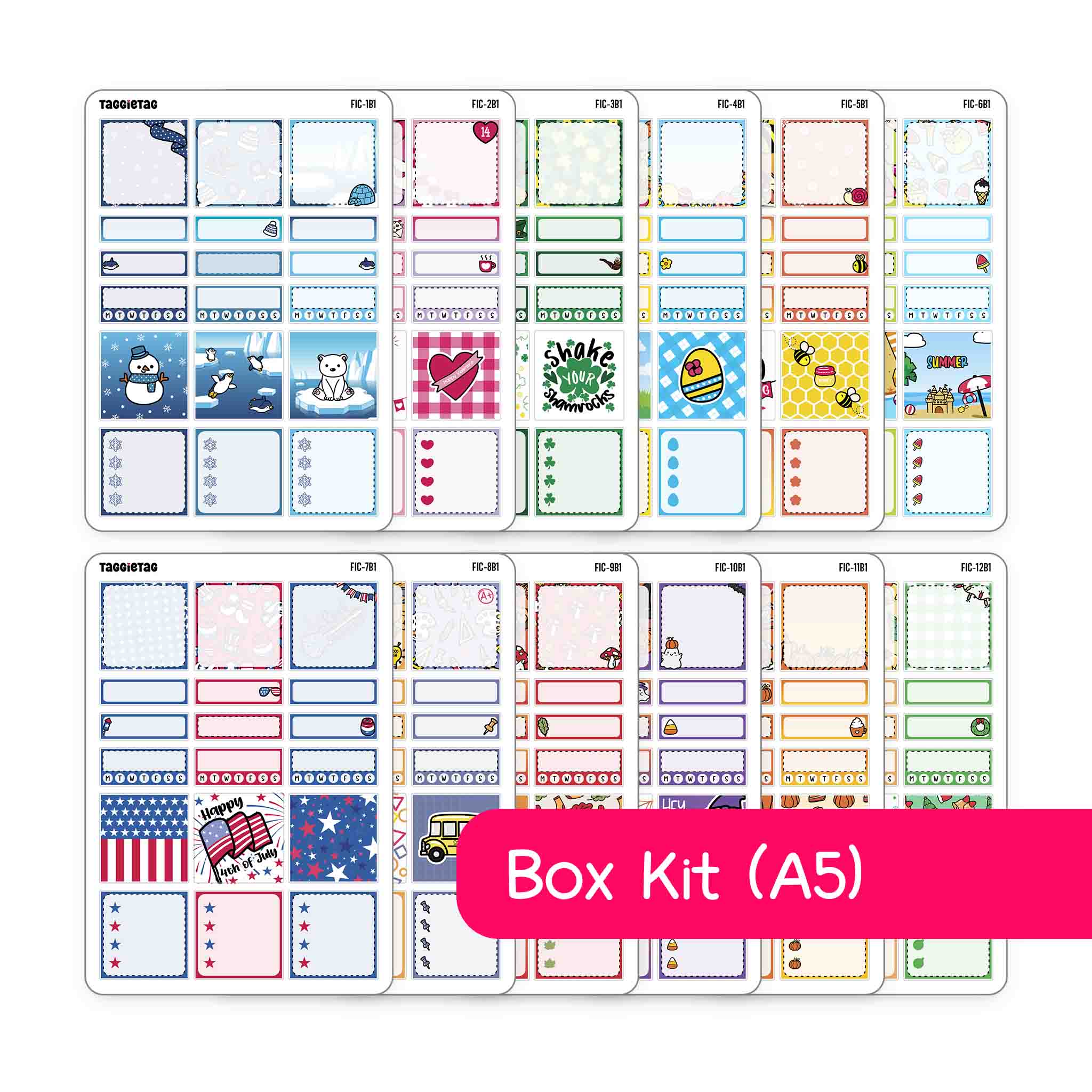 Set #2 A5 Box Stickers Bundle Kit | Box Stickers for Planners and Bull ...
