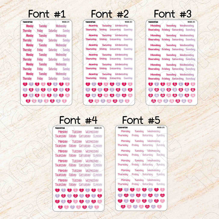 Set #2 Days of the Week Planner Stickers Bundle Kit available in 5 different fonts