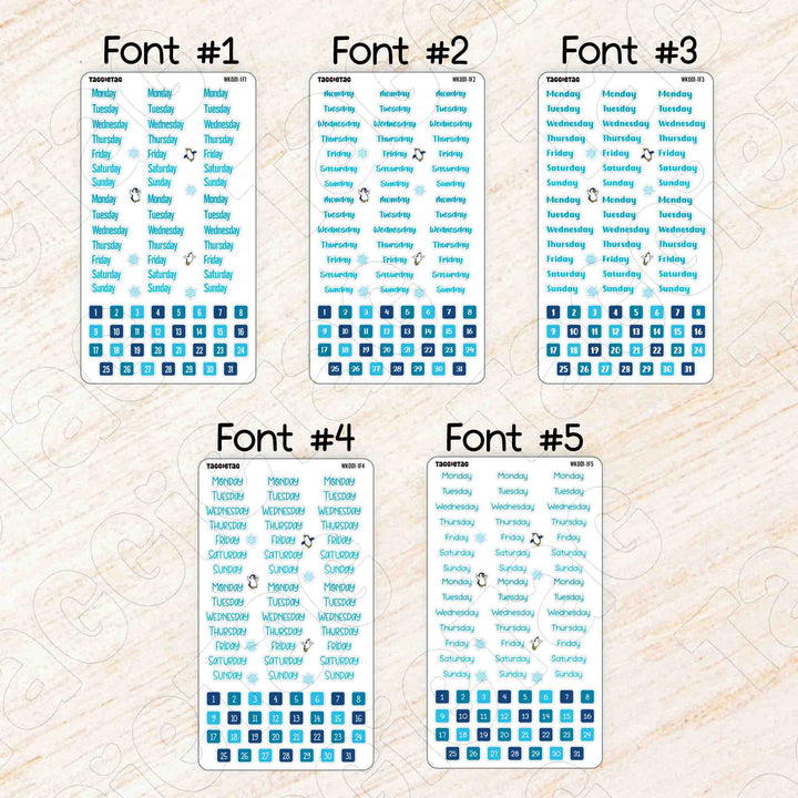 Set #2 Days of the Week Planner Stickers Bundle Kit available in 5 different fonts