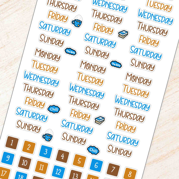 Cozy Winter Theme Days of the Week Planner Stickers Weekly Kit