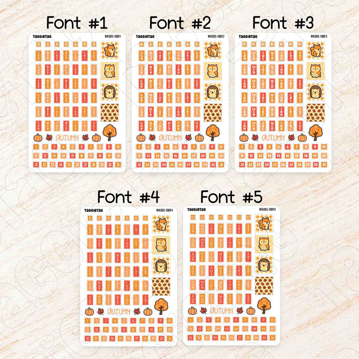 October Autumn Hobonichi Weeks Weekly Planner Sticker Kit available in 5 different fonts