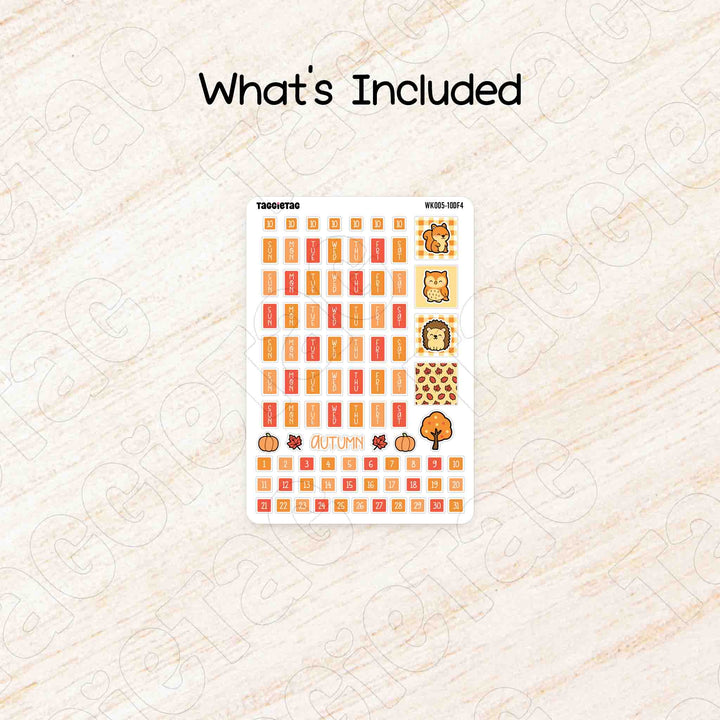 Includes a sheet of October Autumn Hobonichi Weeks Weekly Planner Sticker Kit