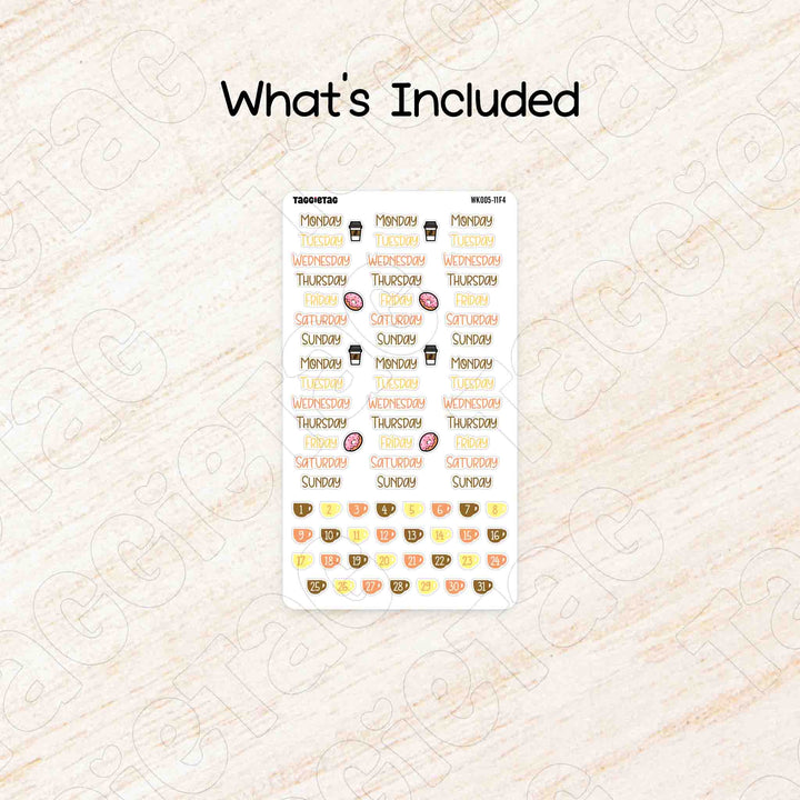Includes a sheet of November Coffee & Bakery Weekly Planner Sticker Kit