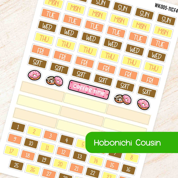 November Coffee & Bakery Hobonichi Cousin A5 Weekly Planner Sticker Kit