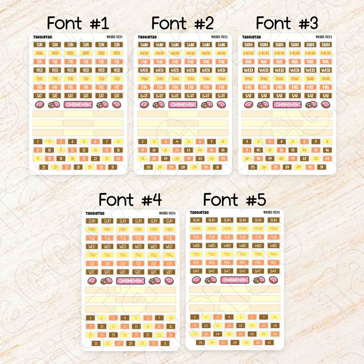 November Coffee & Bakery Hobonichi Cousin A5 Weekly Planner Sticker Kit available in 5 different fonts