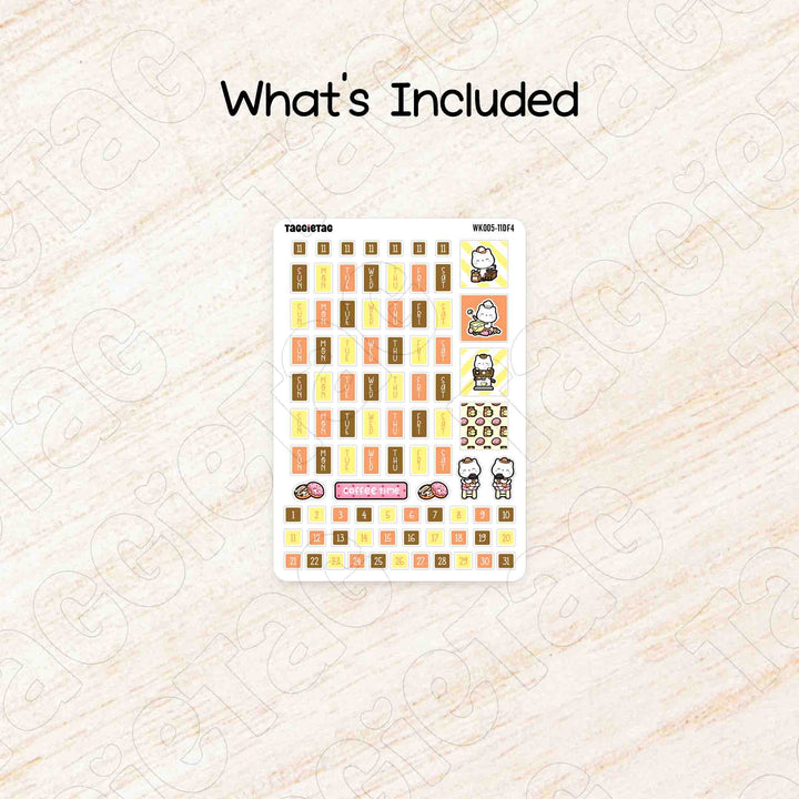 Includes a sheet of November Coffee & Bakery Hobonichi Weeks Weekly Planner Sticker Kit