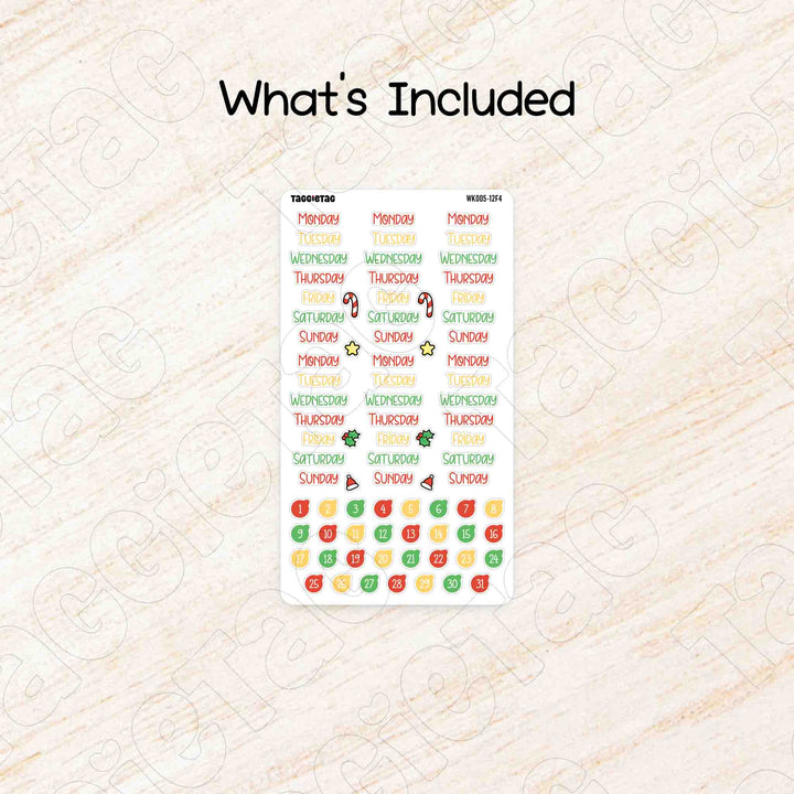 Includes a sheet of December Christmas Weekly Planner Sticker Kit