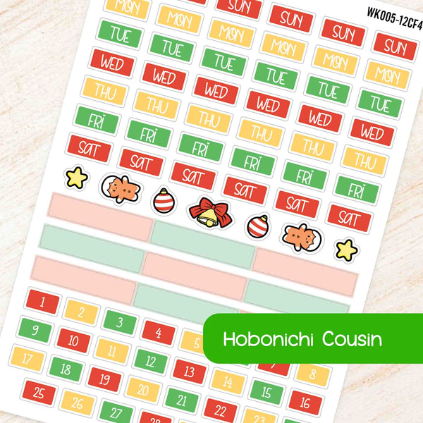 December Christmas Hobonichi Cousin A5 Weekly Planner Sticker Kit
