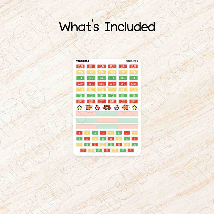 Includes a sheet of December Christmas Hobonichi Cousin A5 Weekly Planner Sticker Kit