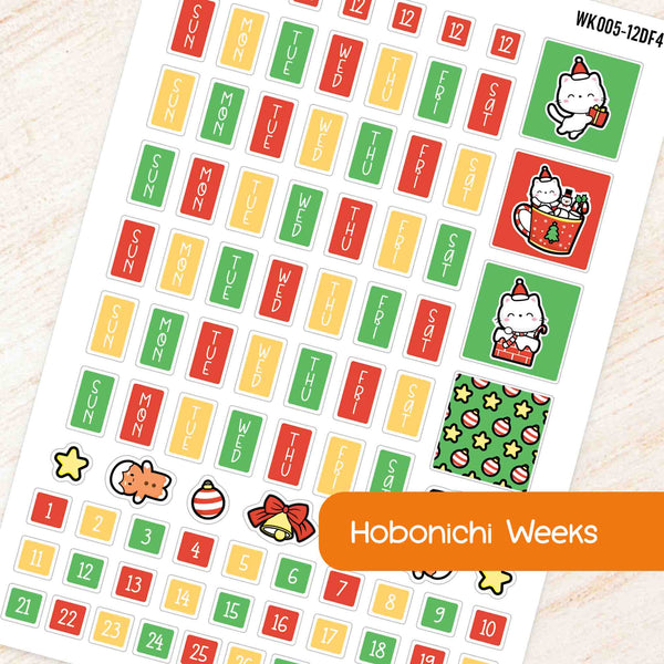December Christmas Hobonichi Weeks Weekly Planner Sticker Kit