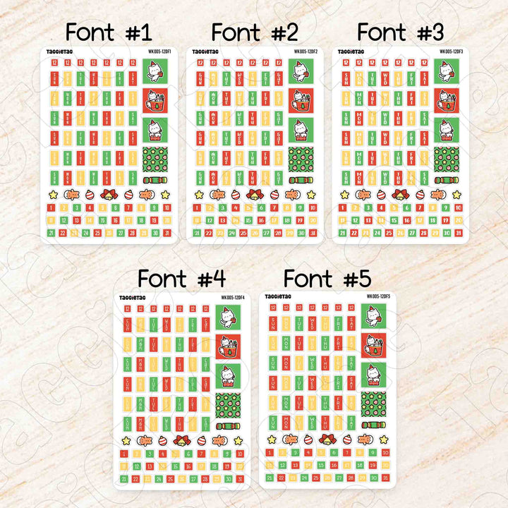 December Christmas Hobonichi Weeks Weekly Planner Sticker Kit available in 5 different fonts