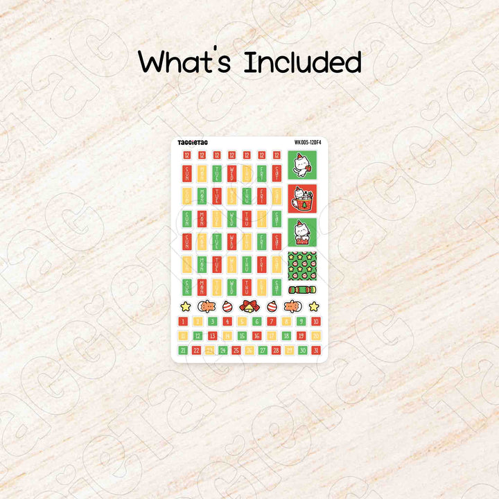 Includes a sheet of December Christmas Hobonichi Weeks Weekly Planner Sticker Kit