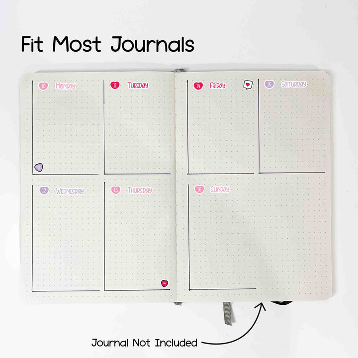 Cats & Hearts Valentine Theme Days of the Week Planner Stickers Weekly Kit will fit most journals. Journal not included