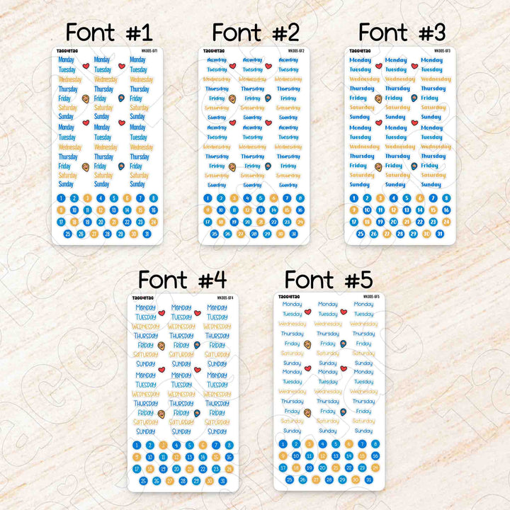 June Travel Weekly Planner Sticker Kit | Blue, Yellow Theme available in 5 different fonts