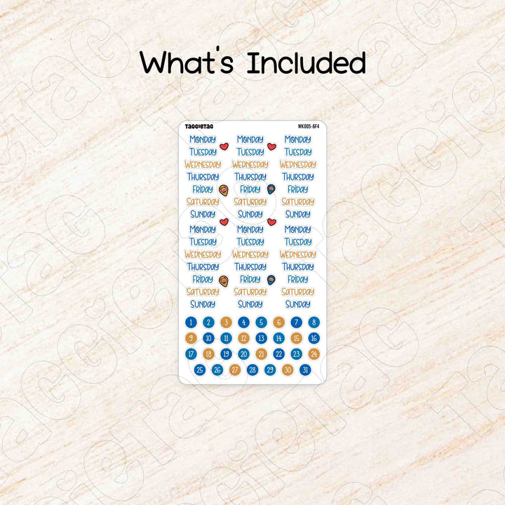 Includes a sheet of June Travel Weekly Planner Sticker Kit | Blue, Yellow Theme