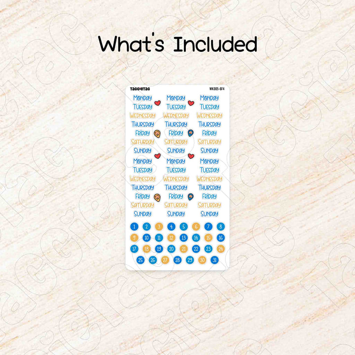Includes a sheet of June Travel Weekly Planner Sticker Kit | Blue, Yellow Theme