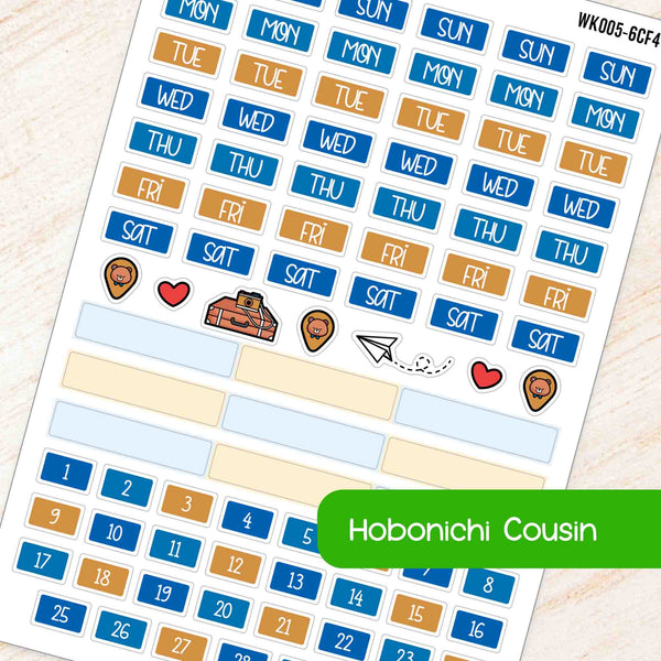 June Travel Hobonichi Cousin A5 Weekly Planner Sticker Kit | Blue & Yellow
