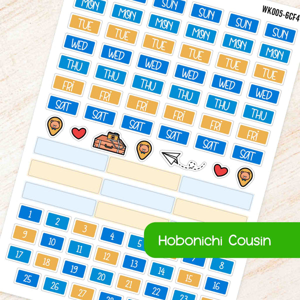 June Travel Hobonichi Cousin A5 Weekly Planner Sticker Kit | Blue & Yellow Theme