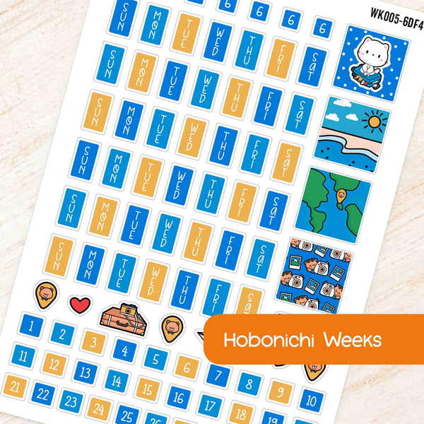 June Travel Hobonichi Weeks Weekly Planner Sticker Kit | Blue & Yellow Theme