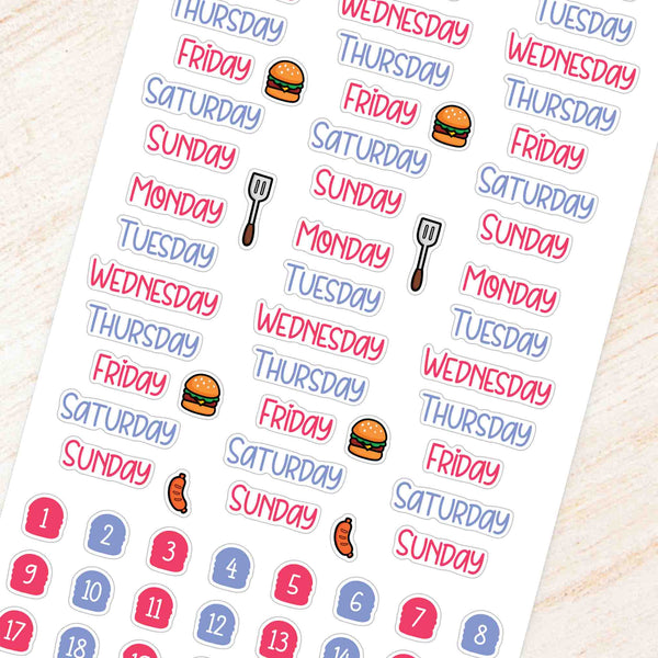 July July 4th BBQ Weekly Planner Sticker Kit