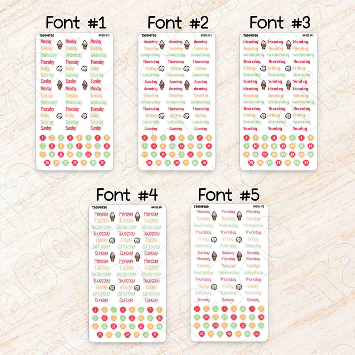 August Summer Weekly Planner Sticker Kit available in 5 different fonts