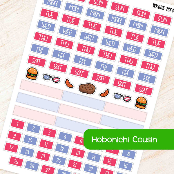 July July 4th BBQ Hobonichi Cousin A5 Weekly Planner Sticker Kit