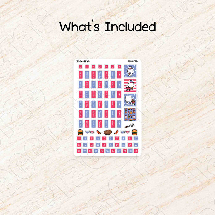 Includes a sheet of July July 4th BBQ Hobonichi Weeks Weekly Planner Sticker Kit