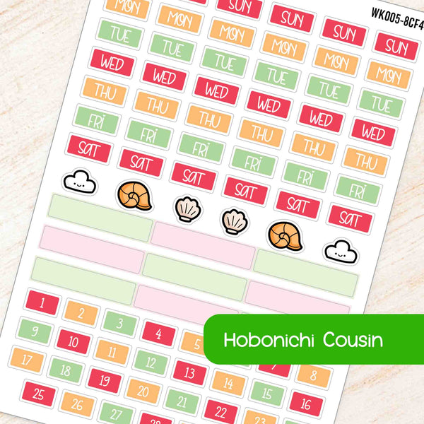 August Summer Hobonichi Cousin A5 Weekly Planner Sticker Kit
