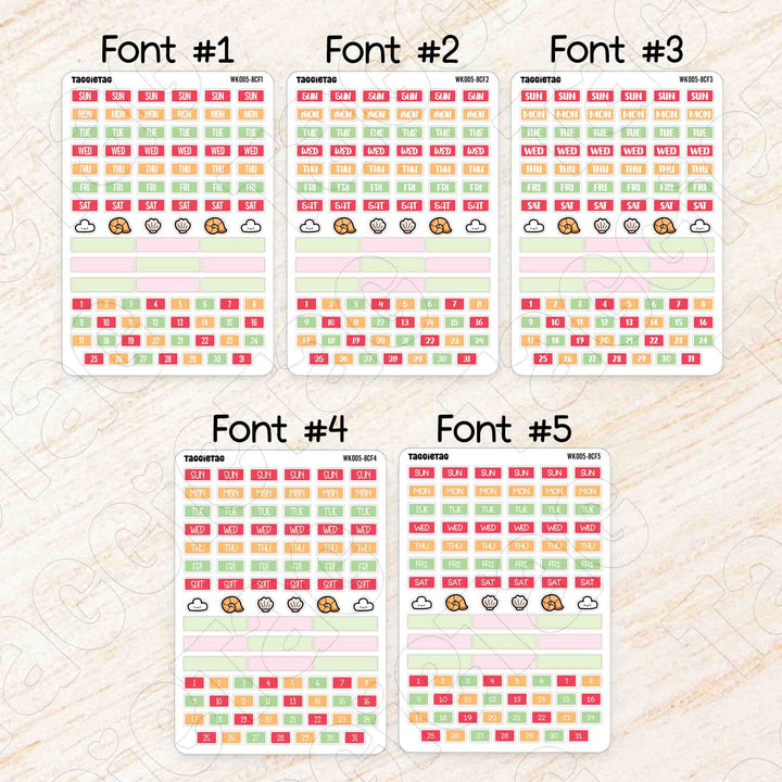 August Summer Hobonichi Cousin A5 Weekly Planner Sticker Kit available in 5 different fonts