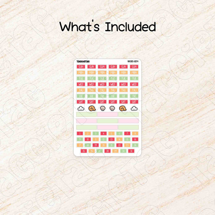 Includes a sheet of August Summer Hobonichi Cousin A5 Weekly Planner Sticker Kit