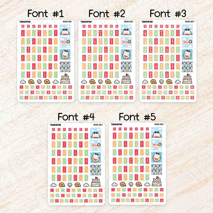 August Summer Hobonichi Weeks Weekly Planner Sticker Kit available in 5 different fonts