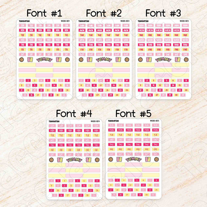 September Snack Time Hobonichi Cousin A5 Weekly Planner Sticker Kit available in 5 different fonts