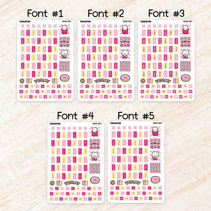 September Snack Time Hobonichi Weeks Weekly Planner Sticker Kit available in 5 different fonts
