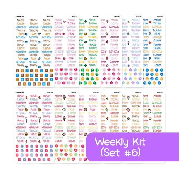Set #6 Days of the Week Planner Stickers Bundle Kit | Weekly Kits for Planners and Bullet Journals