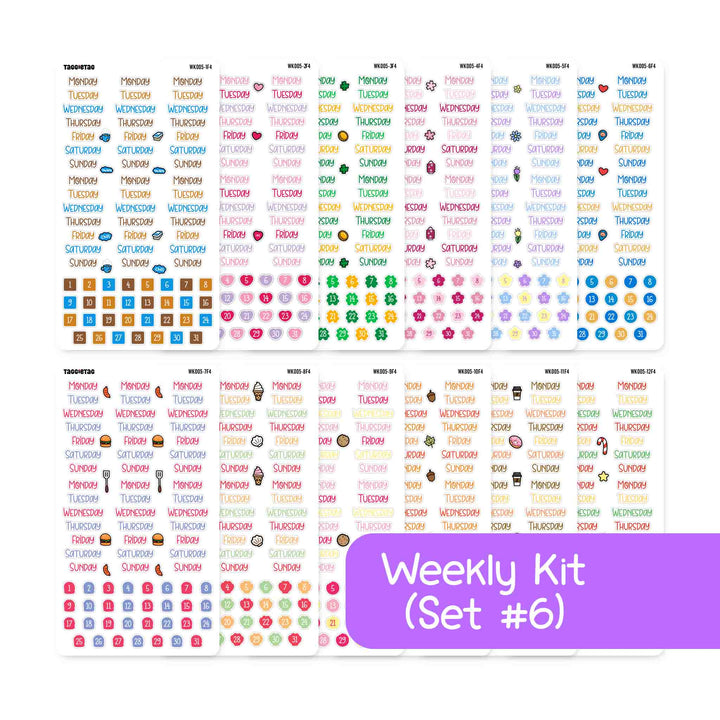 Set #6 Days of the Week Planner Stickers Bundle Kit | Weekly Kits for Planners and Bullet Journals